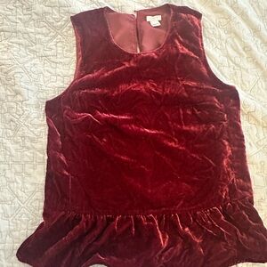 J Crew Velvet Peplum Sleeveless Top in Wine Red